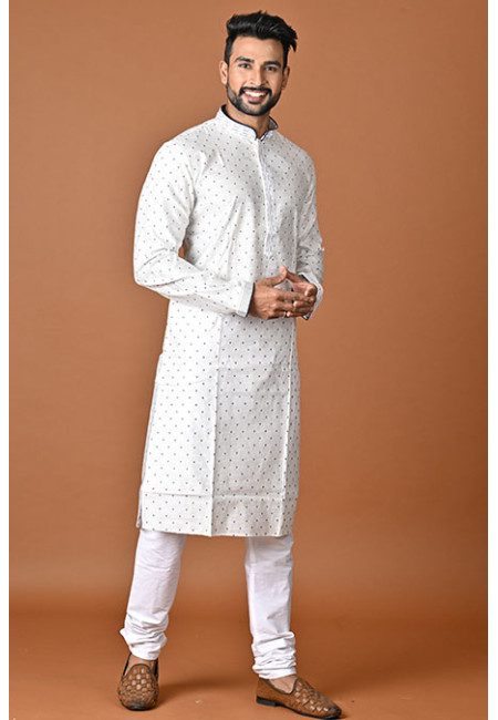 White Color Jacquard Silk Punjabi Churidar Set For Men (She Punjabi 813)