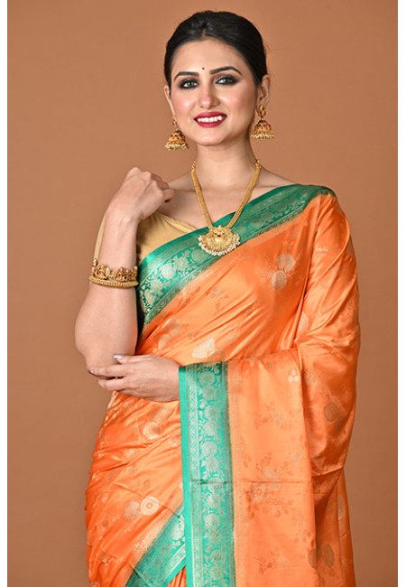 Orange Color Contrast Soft Gajji Banarasi Silk Saree (She Saree 2446)