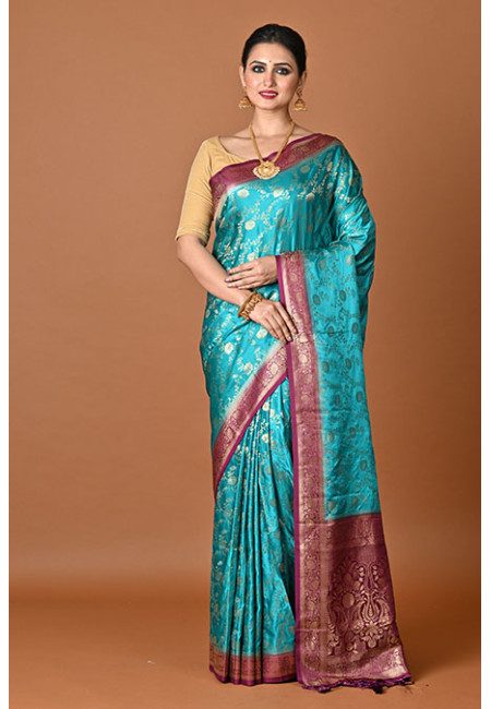 Emerald Green Color Contrast Soft Gajji Banarasi Silk Saree (She Saree 2447)