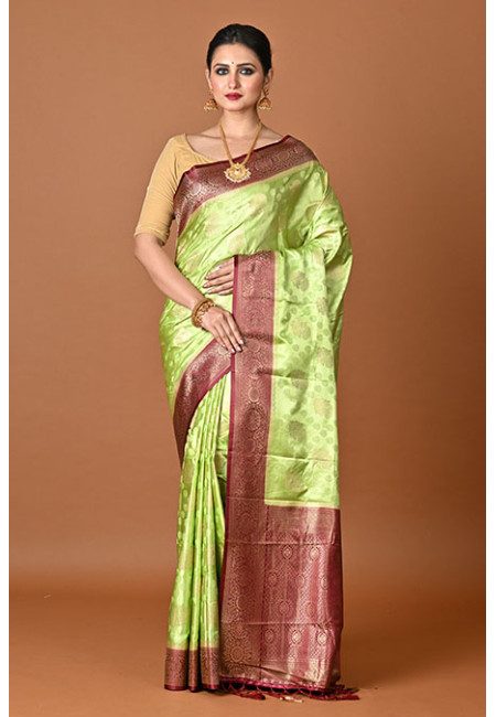 Olive Green Color Contrast Soft Gajji Banarasi Silk Saree (She Saree 2449)
