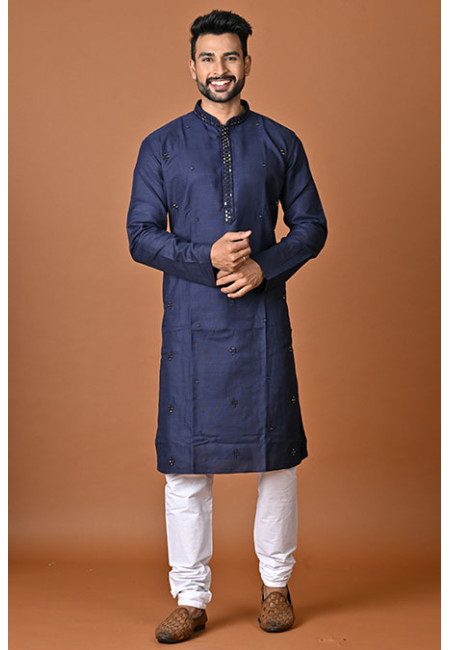 Navy Blue Color Embroidery Rich Cotton Punjabi Churidar Set For Men (She Punjabi 816)