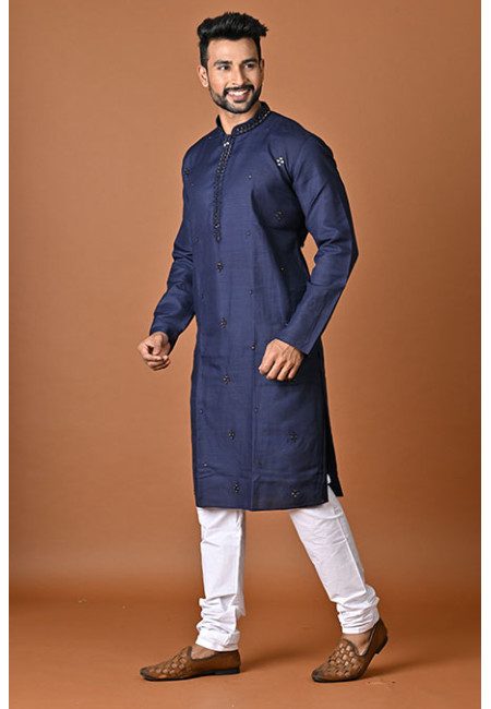 Navy Blue Color Embroidery Rich Cotton Punjabi Churidar Set For Men (She Punjabi 816)