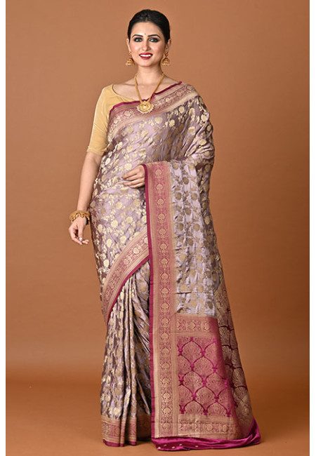 Lavender Color Contrast Soft Gajji Banarasi Silk Saree (She Saree 2450)