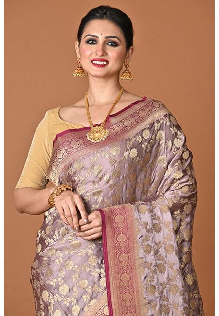 Lavender Color Contrast Soft Gajji Banarasi Silk Saree (She Saree 2450)