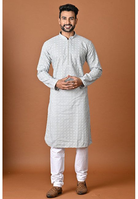 Grey Color Embroidery Rich Cotton Punjabi Churidar Set For Men (She Punjabi 818)
