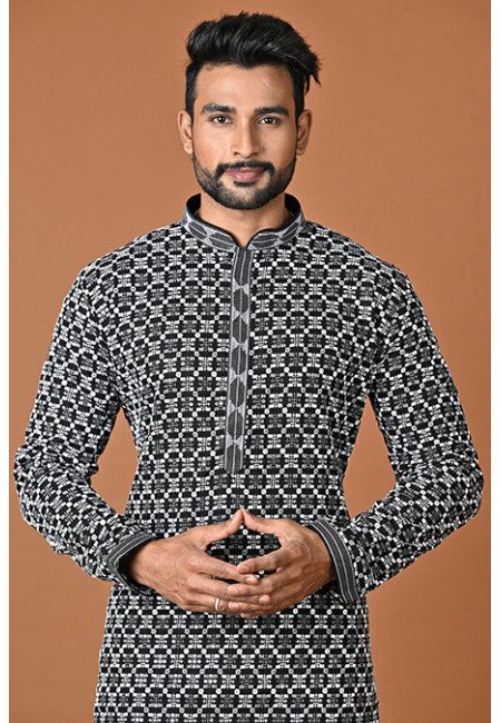 Black Color Embroidery Cotton Rayon Punjabi Churidar Set For Men (She Punjabi 822)