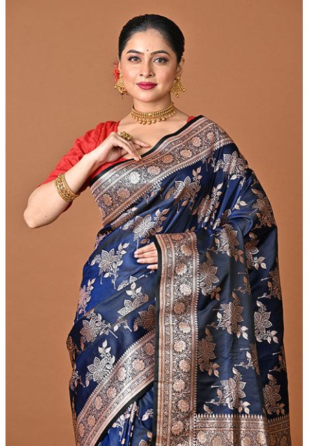 Navy Blue Color Bridal Banarasi Saree (She Saree 2460)