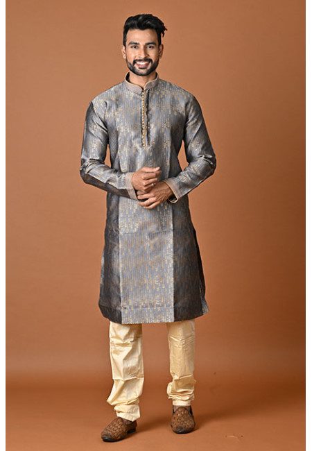 Grey Color Jacquard Silk Punjabi Churidar Set For Men (She Punjabi 827)