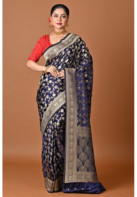 Navy Blue Color Soft Gajji Banarasi Silk Saree (She Saree 2462)