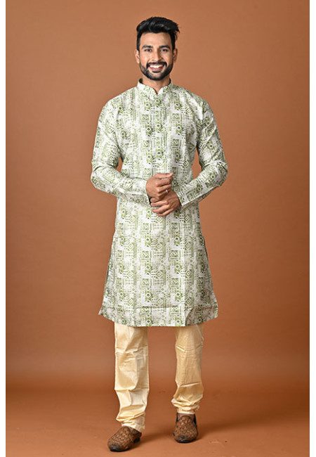 Green Color Printed Art Silk Punjabi Churidar Set For Men (She Punjabi 831)