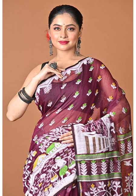 Deep Magenta Color Soft Dhakai Jamdani Saree (She Saree 2470)