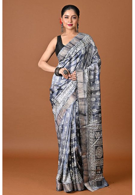 Grey Color Soft Printed Silk Saree (She Saree 2472)
