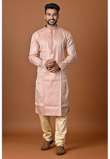 Peach Pink Color Weaving Jacquard Silk Punjabi Churider Set For Men (She Punjabi 837)