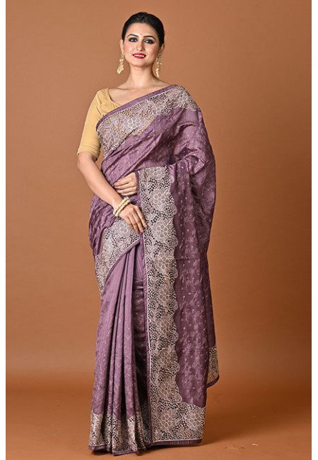 Light Magenta Color Embroidery Semi Tussar Silk Saree (She Saree 2479)