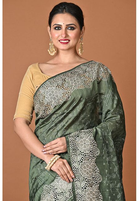 Pista Green Color Cut Work Semi Tussar Silk Saree (She Saree 2481)