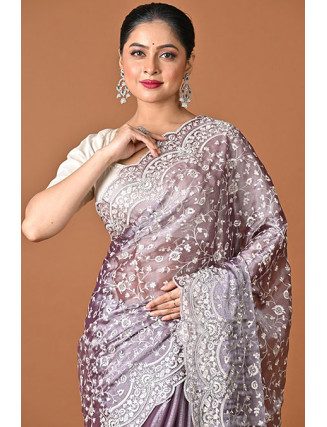 Pastel Lavender Color Embroidery Jimmy Chu Party Wear Saree (She Saree 2500)