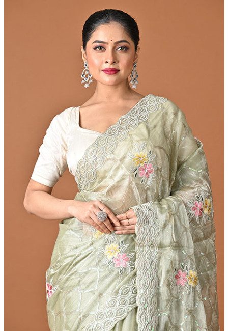 Pastel Green Color Embroidery Jimmy Chu Party Wear Saree (She Saree 2504)