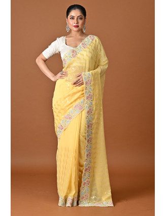 Yellow Color Embroidery Georgette Party Wear Saree (She Saree 2508)