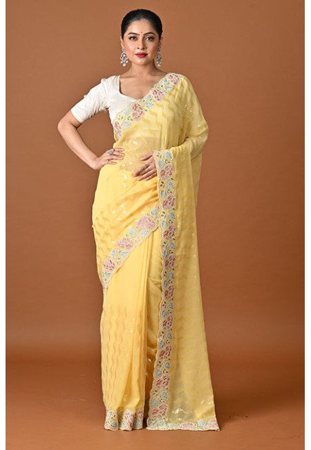 Yellow Color Embroidery Georgette Party Wear Saree (She Saree 2508)