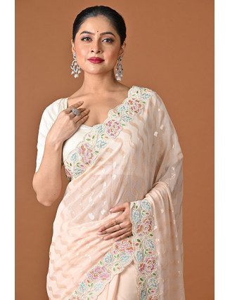 Pastel Peach Color Embroidery Georgette Party Wear Saree (She Saree 2509)