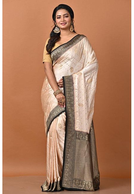 Light Beige Color Contrast Soft Banarasi Gajji Silk Saree (She Saree 2192)