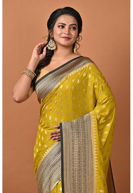 Lemon Curry Green Color Contrast Soft Banarasi Gajji Silk Saree (She Saree 2194)