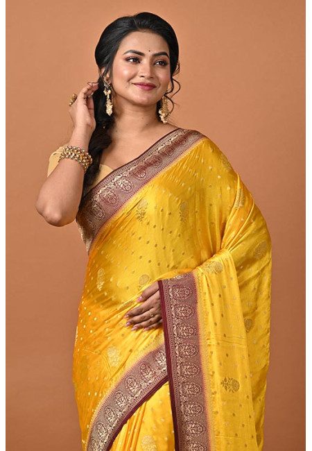 Sunglow Yellow Color Contrast Soft Banarasi Gajji Silk Saree (She Saree 2195)