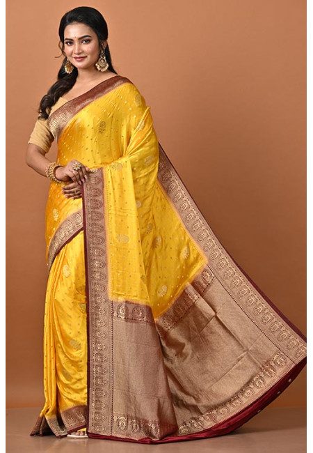 Sunglow Yellow Color Contrast Soft Banarasi Gajji Silk Saree (She Saree 2195)