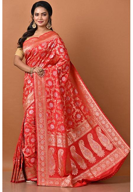 Red Color Single Katan Banarasi Silk Saree (She Saree 2199)