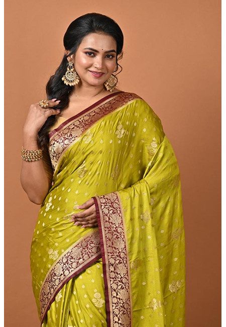Olive Green Color Contrast Soft Banarasi Gajji Silk Saree (She Saree 2209)