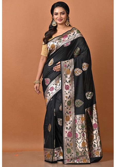 Black Color Designer Semi Katan Banarasi Silk Saree (She Saree 2213)