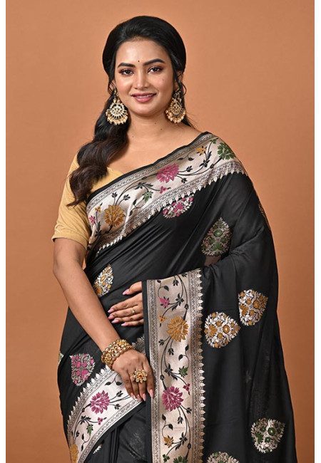Black Color Designer Semi Katan Banarasi Silk Saree (She Saree 2213)