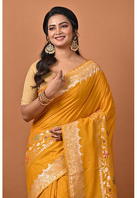 Mustard Color Designer Semi Katan Banarasi Silk Saree (She Saree 2214)