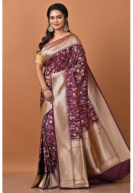 Deep Magenta Color Designer Semi Katan Banarasi Silk Saree (She Saree 2215)