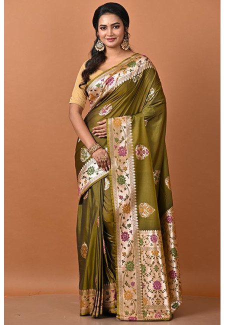 Deep Pista Green Color Designer Semi Katan Banarasi Silk Saree (She Saree 2216)