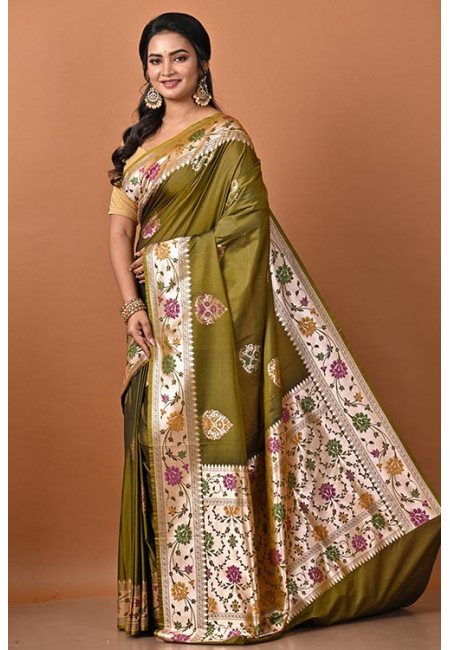 Deep Pista Green Color Designer Semi Katan Banarasi Silk Saree (She Saree 2216)