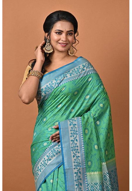 Green Color Designer Contrast Semi Katan Silk Saree (She Saree 2219)