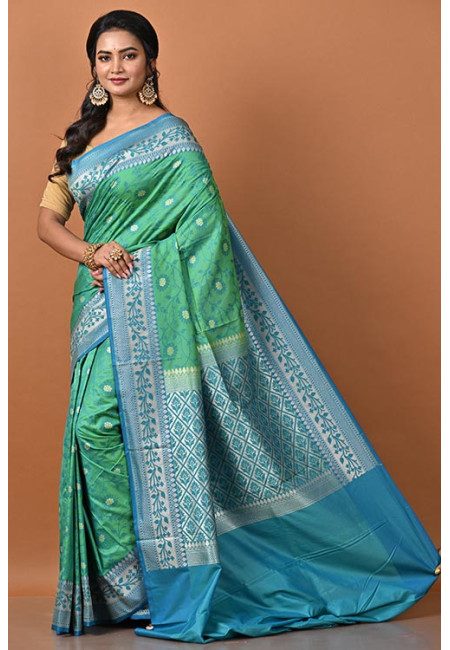 Green Color Designer Contrast Semi Katan Silk Saree (She Saree 2219)