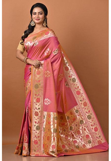 Deep Fuschia Pink Color Designer Semi Katan Banarasi Silk Saree (She Saree 2220)