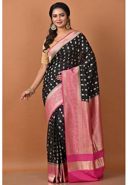 Black Color Contrast Soft Banarasi Gajji Silk Saree (She Saree 2222)