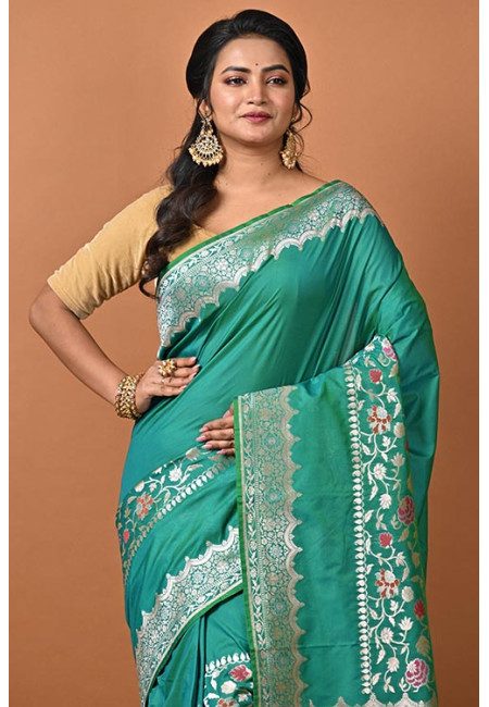 Green Color Designer Semi Katan Banarasi Silk Saree (She Saree 2223)