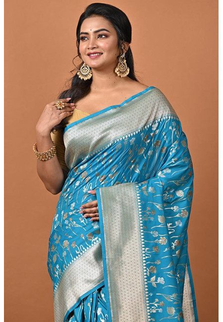 Peacock Blue Color Designer Semi Katan Banarasi Silk Saree (She Saree 2224)