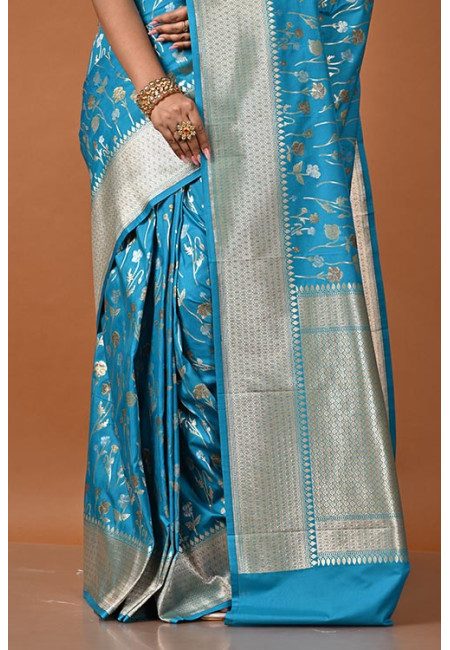 Peacock Blue Color Designer Semi Katan Banarasi Silk Saree (She Saree 2224)
