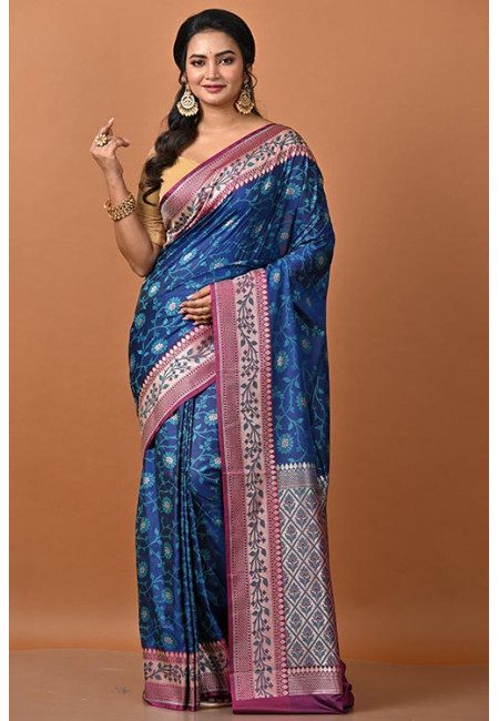 Deep Blue Color Designer Semi Katan Silk Saree (She Saree 2226)