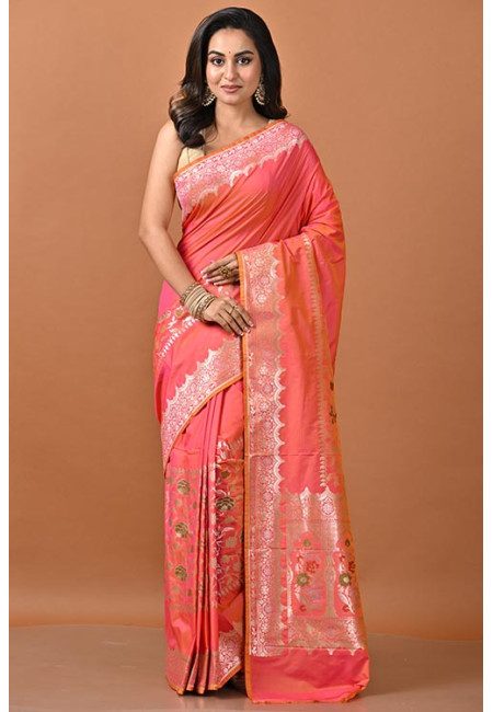 Hot Pink Color Designer Semi Katan Banarasi Silk Saree (She Saree 2232)