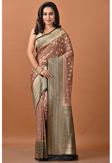 Deep Beige Color Contrast Soft Banarasi Gajji Silk Saree (She Saree 2237)
