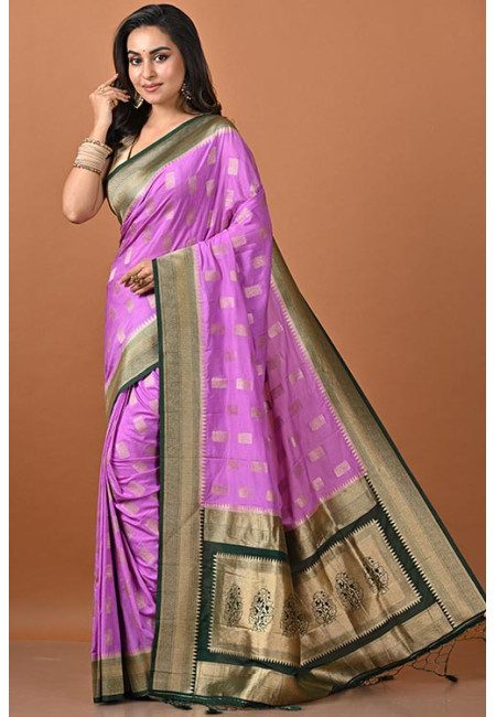 Mauve Color Contrast Soft Banarasi Gajji Silk Saree (She Saree 2239)