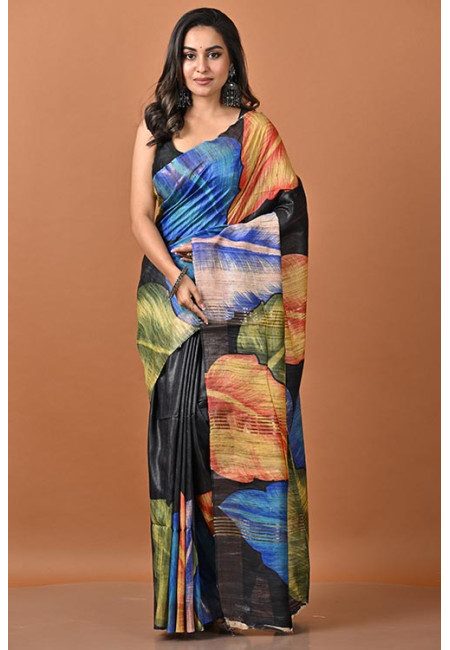 Black Color Printed Gicha Silk Saree (She Saree 2271)