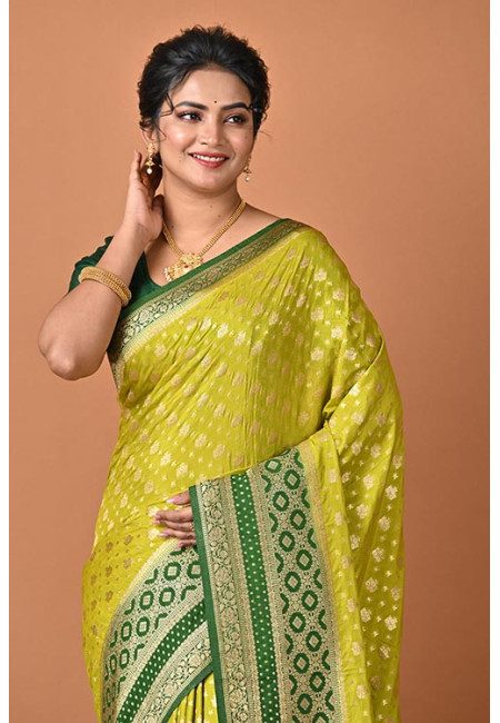 Olive Green Color Contrast Soft Khaddi Silk Saree (She Saree 2277)