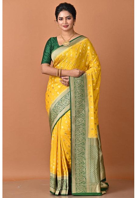 Golden Yellow Color Contrast Soft Banarasi Gajji Silk Saree (She Saree 2281)